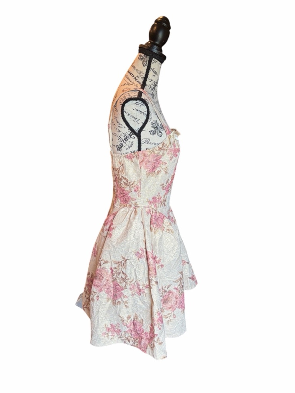 Francesca’s Amelia Floral Jacquard Mini Dress Small Fairycore Cottage Bow NWT - Picture 3 of 14